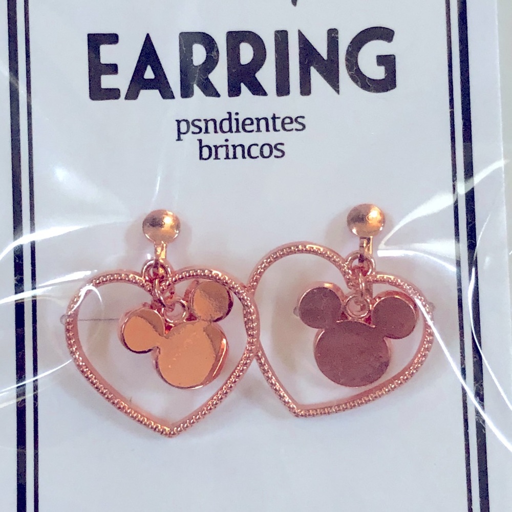 NEW Disney Mickey Ears Heart Earrings Rose Gold